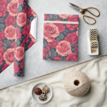 Colorful Rose Flower Retro Wrapping Paper