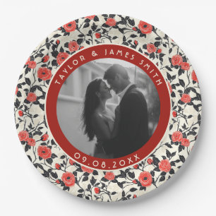 Colorful Rose Flower Wedding Paper Plate