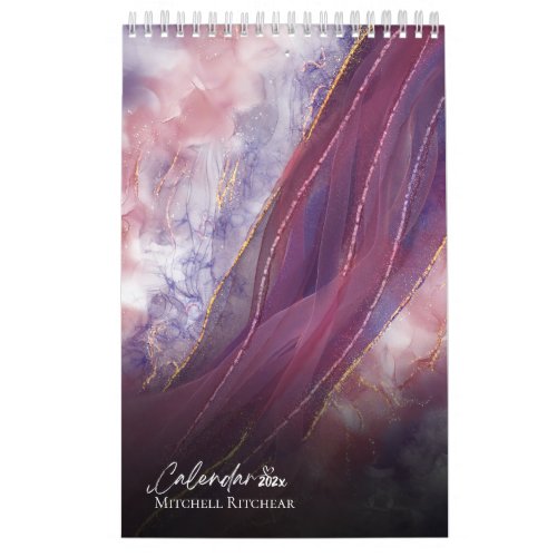 Colorful Rose gold blue Marble watercolor Glitter  Calendar