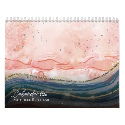 Colorful Rose gold blue Marble watercolor Glitter Calendar