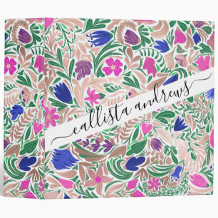 Colorful Rose Gold Floral Leaf Illustrations 3 Ring Binder