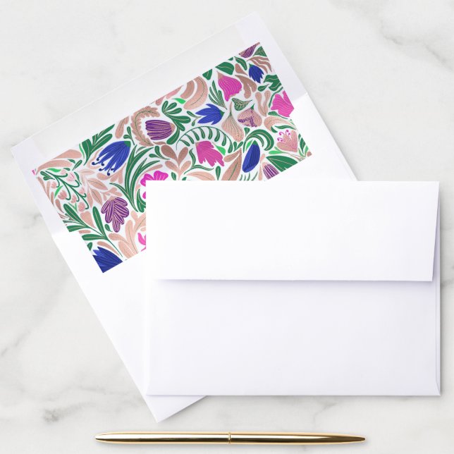 Colorful Rose Gold Floral Leaf Illustrations Envelope Liner (Desk)