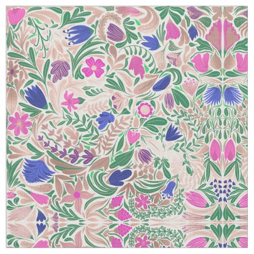 Colorful Rose Gold Floral Leaf Illustrations Fabric