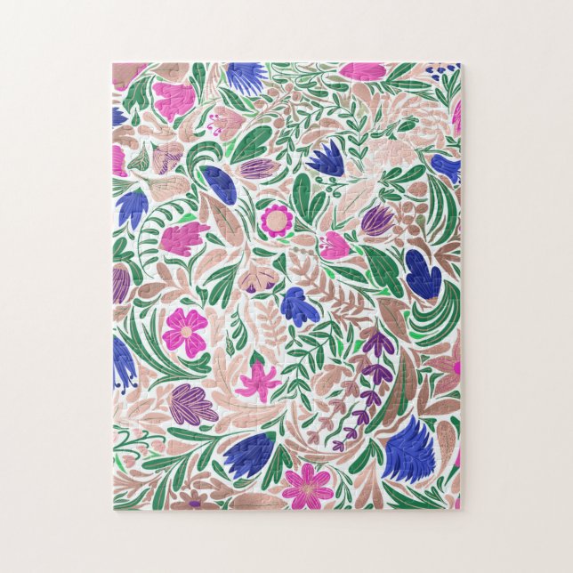 Colorful Rose Gold Floral Leaf Illustrations Jigsaw Puzzle (Vertical)
