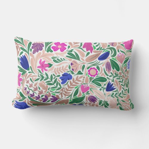 Colorful Rose Gold Floral Leaf Illustrations Lumbar Pillow