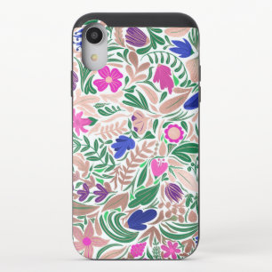 Colorful Rose Gold Floral Leaf Illustrations iPhone XR Slider Case
