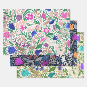Colorful Rose Gold Floral Leaf Illustrations Wrapping Paper Sheets