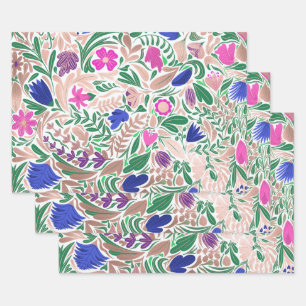 Colorful Rose Gold Floral Leaf Illustrations Wrapping Paper Sheets