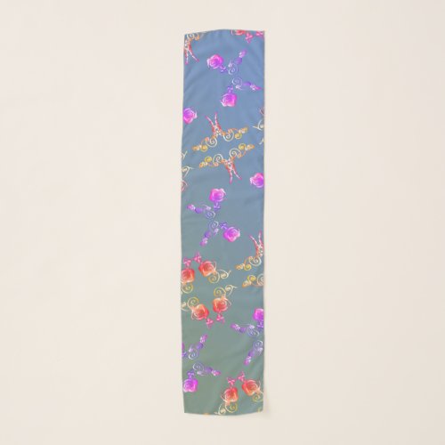 Colorful Rose Heart Pattern on Pale Blue Moss Scarf