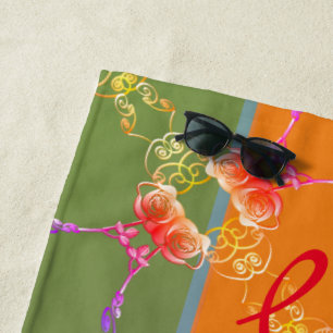 Colorful Rose Hearts With Her Name Beach Towel