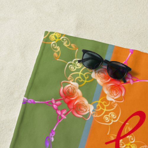 Colorful Rose Hearts With Her Name   Beach Towel
