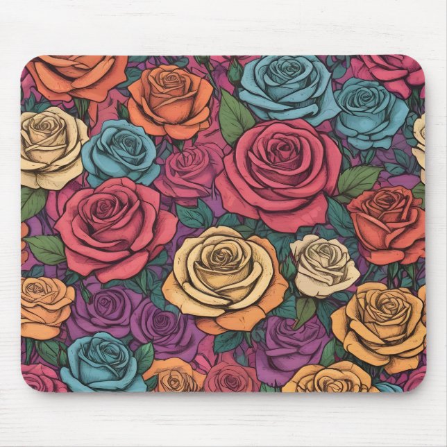Colorful rose pattern mouse pad (Front)