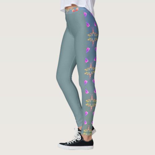 Colorful Rose Repeat on Pale Blue Moss Leggings