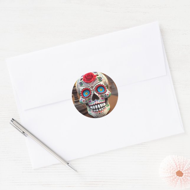 Colorful Rose Sugar Skull Sticker  (Envelope)