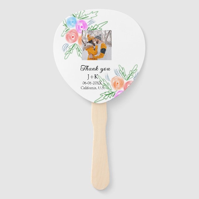 Colorful rose Wildflower thank you wedding name Hand Fan (Front)