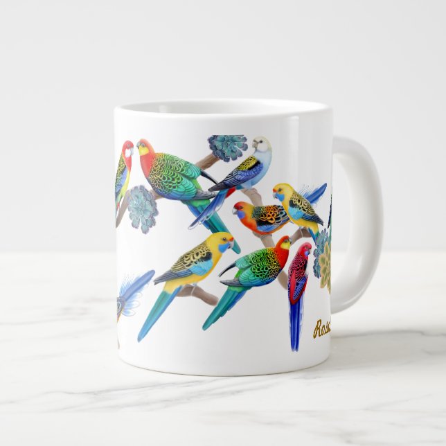 Colorful Rosella Parrots Jumbo Mug (Front Right)