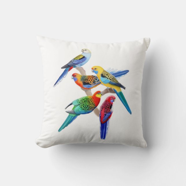 Colorful Rosella Parrots Pillow (Front)