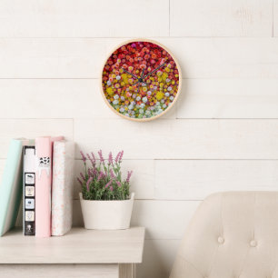 Colorful Roses and Chrysanthemums Floral Gradient Clock