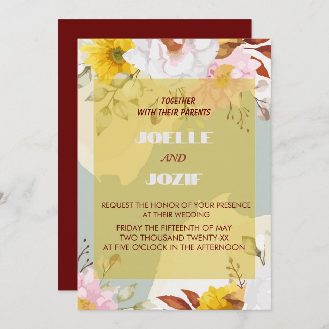 Colorful roses and Features for wedding   Invitation (Front/Back)