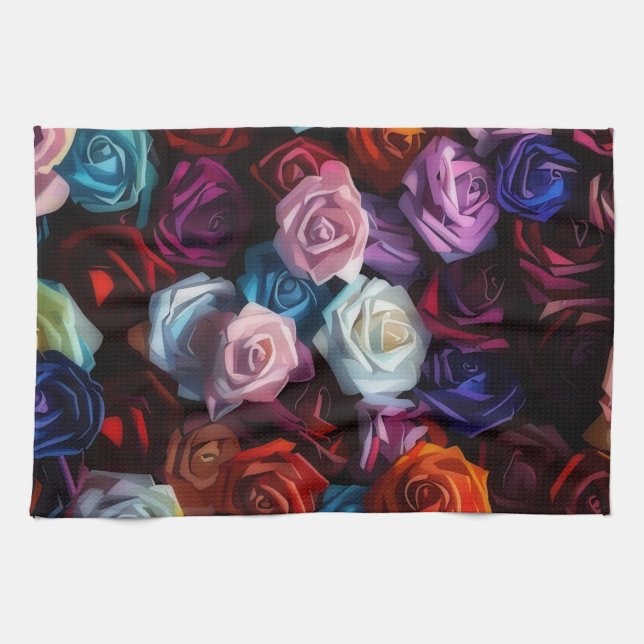 Colorful Roses Artsy Kitchen Towel (Horizontal)