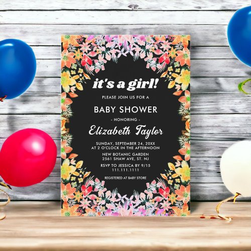 Colorful Roses Boho Botanical Floral Baby Shower Invitation