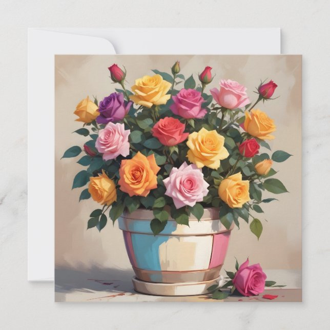 Colorful roses bouquet invitation (Front)