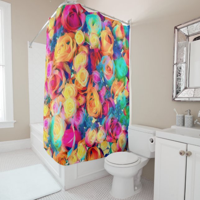 Colorful Roses Bouquet Shower Curtain (In Situ)