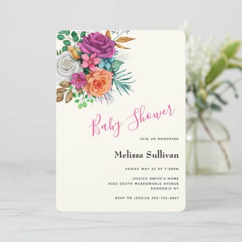 Colorful Roses Floral Bouquet Baby Shower Invitation