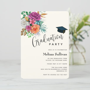 Colorful Roses Floral Bouquet Graduation Party Invitation
