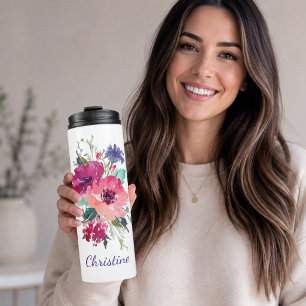 Colorful Roses Floral with Monogram Thermal Tumbler