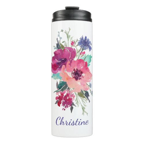 Colorful Roses Floral with Monogram Thermal Tumbler