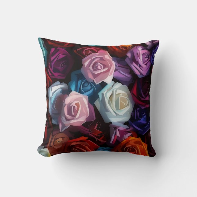 Colorful Roses Flower Art Throw Pillow (Front)