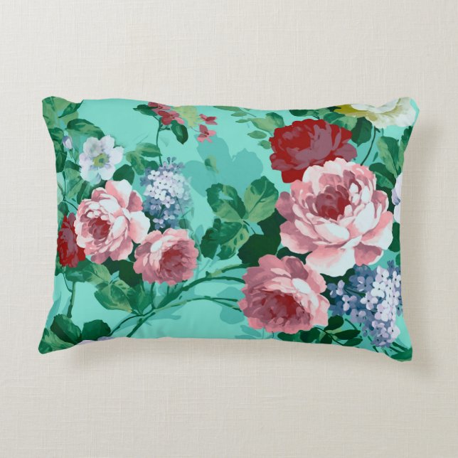 Colorful Roses & Flowers Accent Pillow (Back)