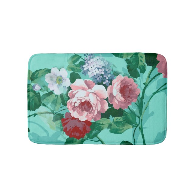 Colorful Roses & Flowers Bathroom Mat (Front)