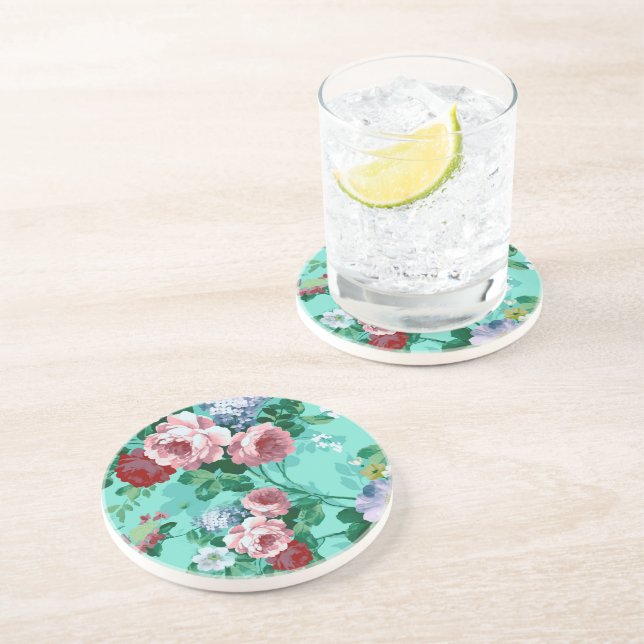 Colorful Roses & Flowers Drink Coaster (Side)