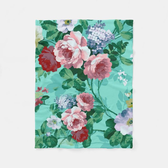 Colorful Roses & Flowers Fleece Blanket (Front)