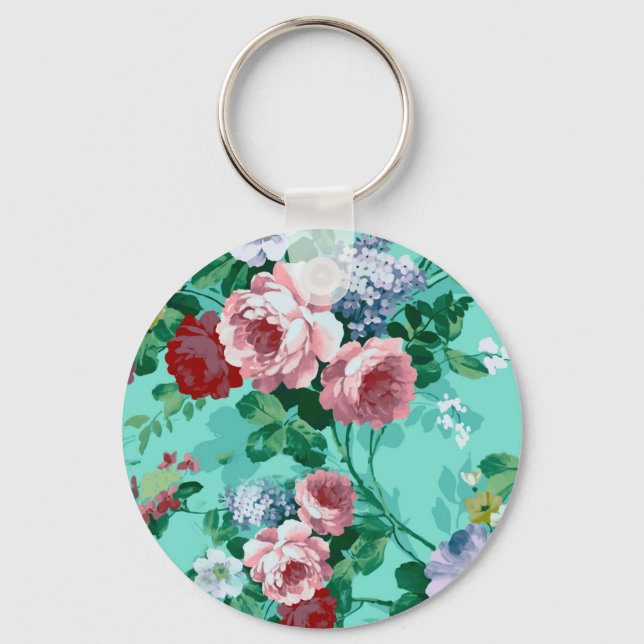 Colorful Roses & Flowers Keychain (Front)