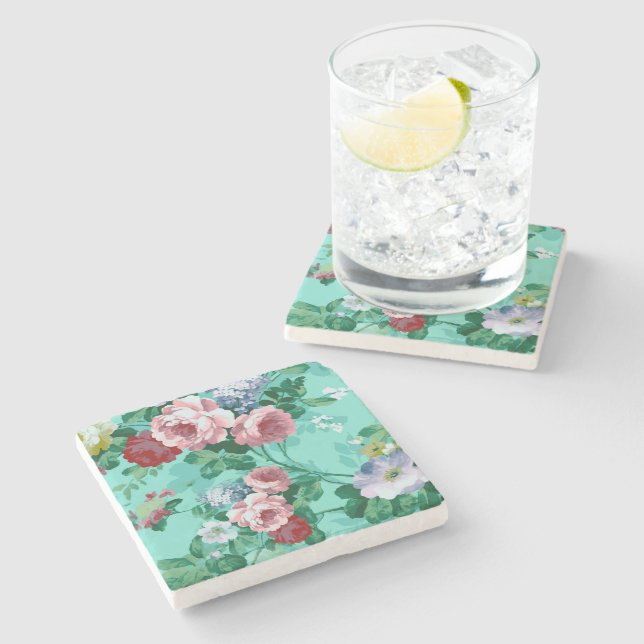 Colorful Roses & Flowers Stone Coaster (Side)