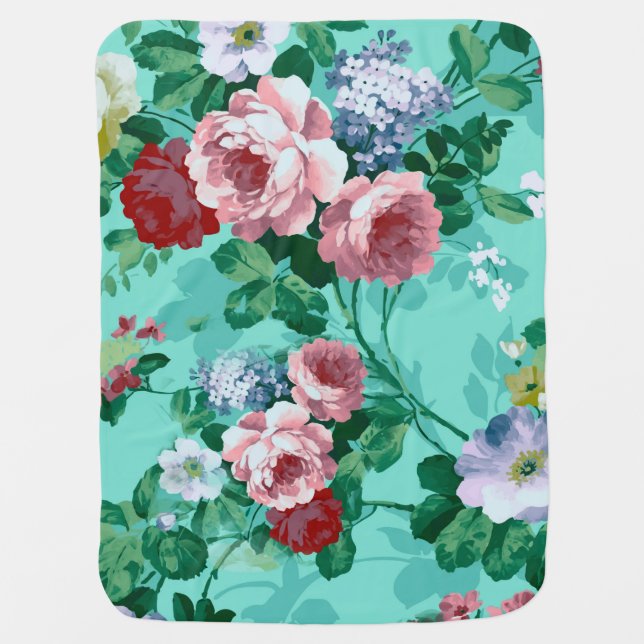 Colorful Roses & Flowers Swaddle Blanket (Front)