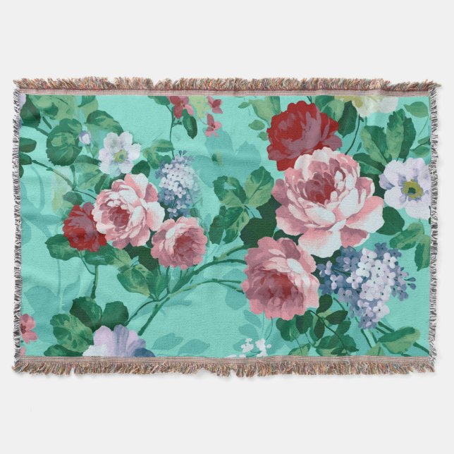 Colorful Roses & Flowers Throw Blanket (Front)