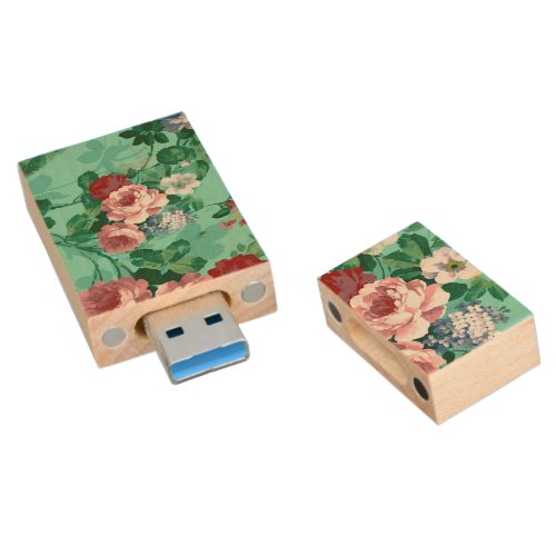 Colorful Roses  Flowers Wood Flash Drive