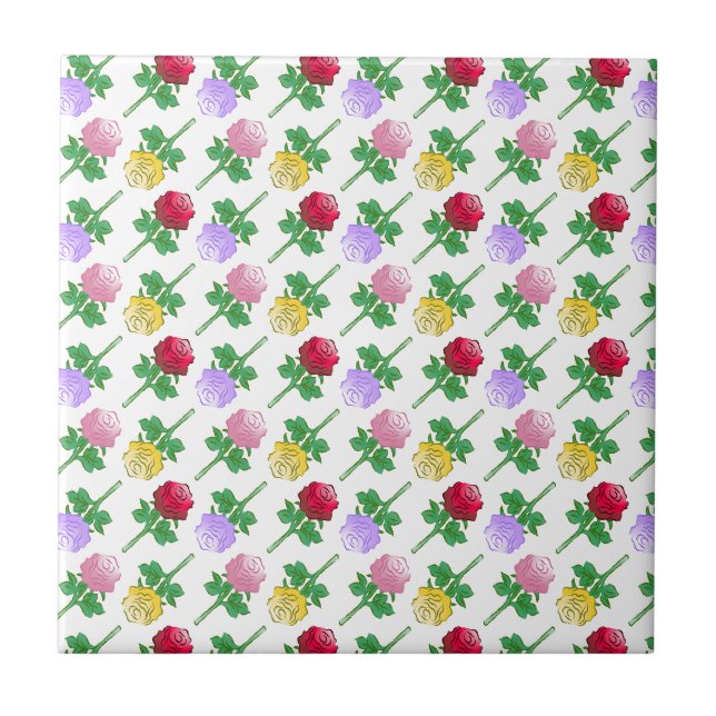 Colorful Roses in a beautiful pattern Ceramic Tile (Front)