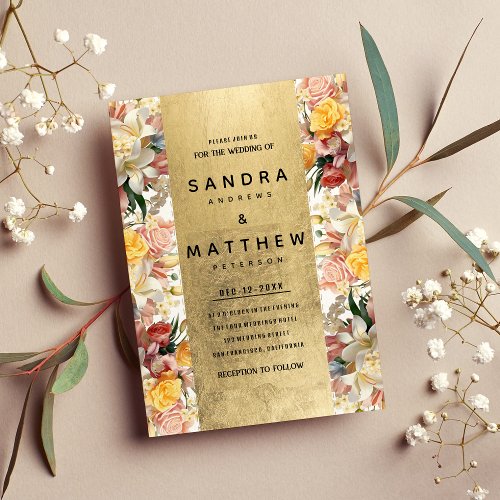 Colorful roses lilies orchids floral Wedding Invitation