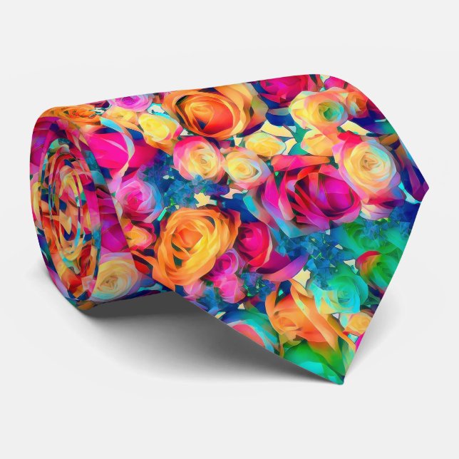 Colorful Roses Neck Tie (Rolled)