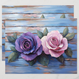 Colorful Roses on Rustic Wooden Scrapbook Paper