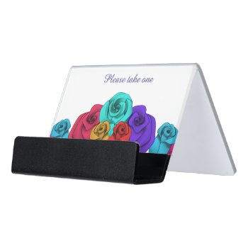 Colorful Roses Personalized Desk Business Card Holder by TheHopefulRomantic at Zazzle