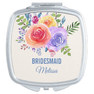 Colorful Roses Watercolor Floral Bridesmaid Compact Mirror
