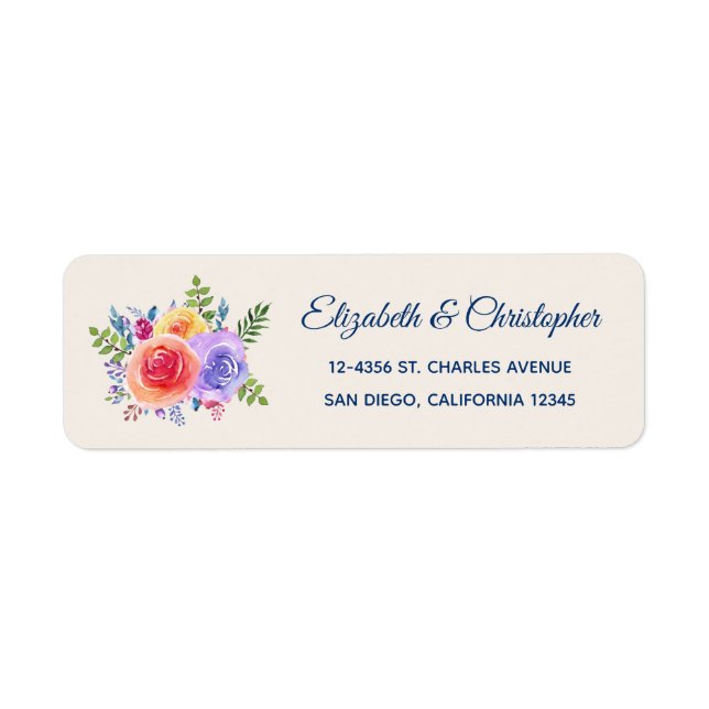 Colorful Roses Watercolor Floral Label (Front)