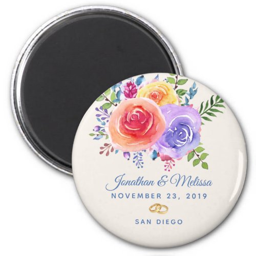Colorful Roses Watercolor Floral Save the Date Magnet