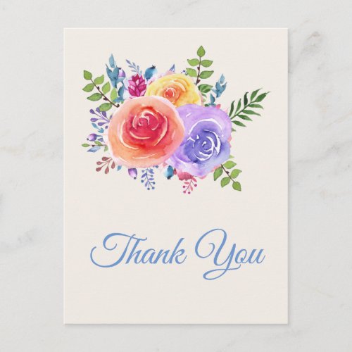 Colorful Roses Watercolor Floral Thank You Postcard